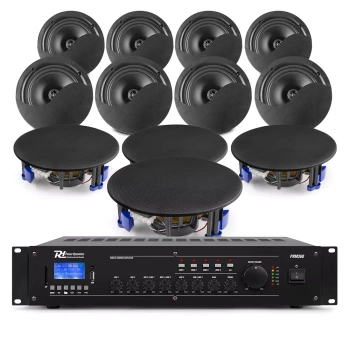 Zestaw czarnych głośników sufitowych 12 x 8" NCSP8B z wzmacniaczem 